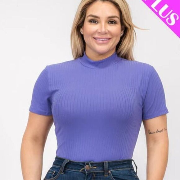 Plus‎ size ribbed short sleeve bodysuit - Picture 2 of 6